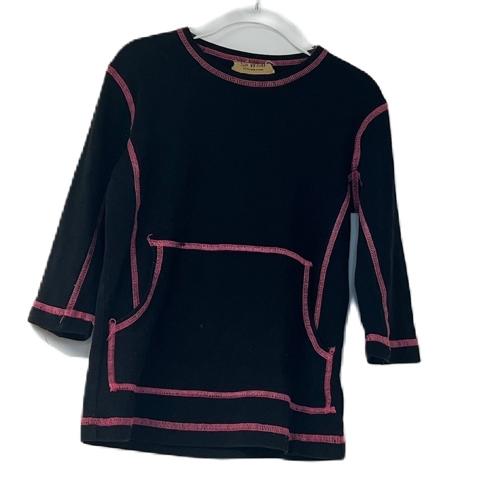 So What girls sz 7 black pink trim tee casual fun classic spring summer fall
